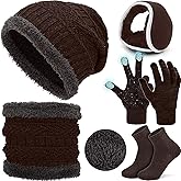 ROLVNHTV 5 Pcs Mens Hat Scarf Gloves Set Winter Beanie Warm Skull Cap Touch Screen Gloves Socks Fleece Ear Muffs Scarves Gift