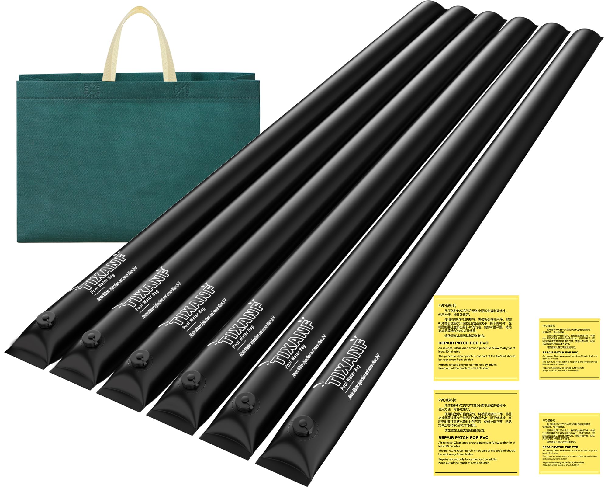 Photo 1 of 10 Ft Pool Water Bags,Upgraded 0.8mm Thicker Winter Water Tube (Double Layer 1.6mm), Pool Cover Weights for Pool Covers,6 Pack,Black