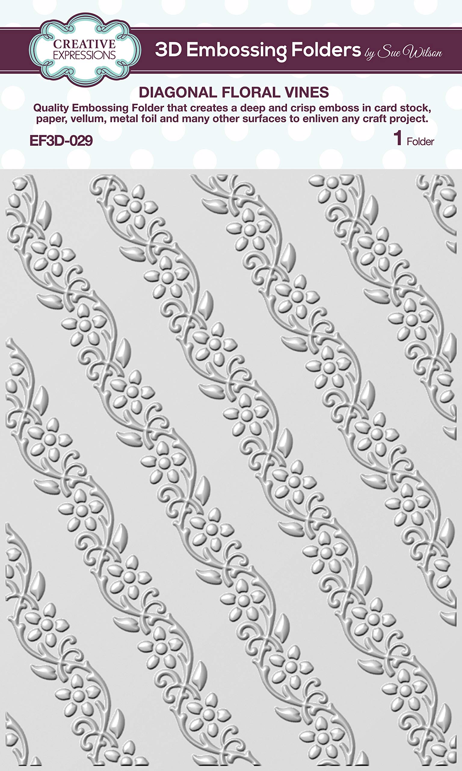 Sue Wilson Diagonal Floral Vines-3D Embossing Folder, 5 3/4 x 7 1/2