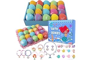 KIMS COSIART 20 Pack Mermaid Bath Bombs for Girls Kids with Surprise Inside Mermaid Gifts for Girls Birthday Gifts Easter Christmas Princess Jewelry Natural Organic Bubble Shell Bath Bomb Set