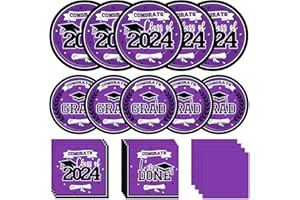 MOORAY Graduation Party Plates and Napkins 2024 Graduation Party Supplies Purple Disposable Paper Plates Luncheon Napkins Cocktail Napkins for Congrats Grad Party Decorations, Serve 50