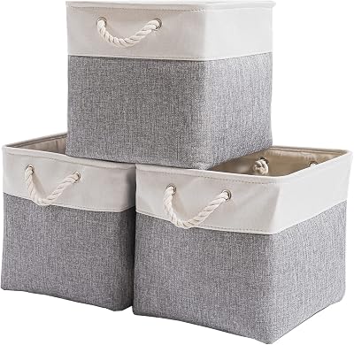 Mangata Canvas Storage Boxes 33x38x33cm Large Foldable Baskets Set of 3