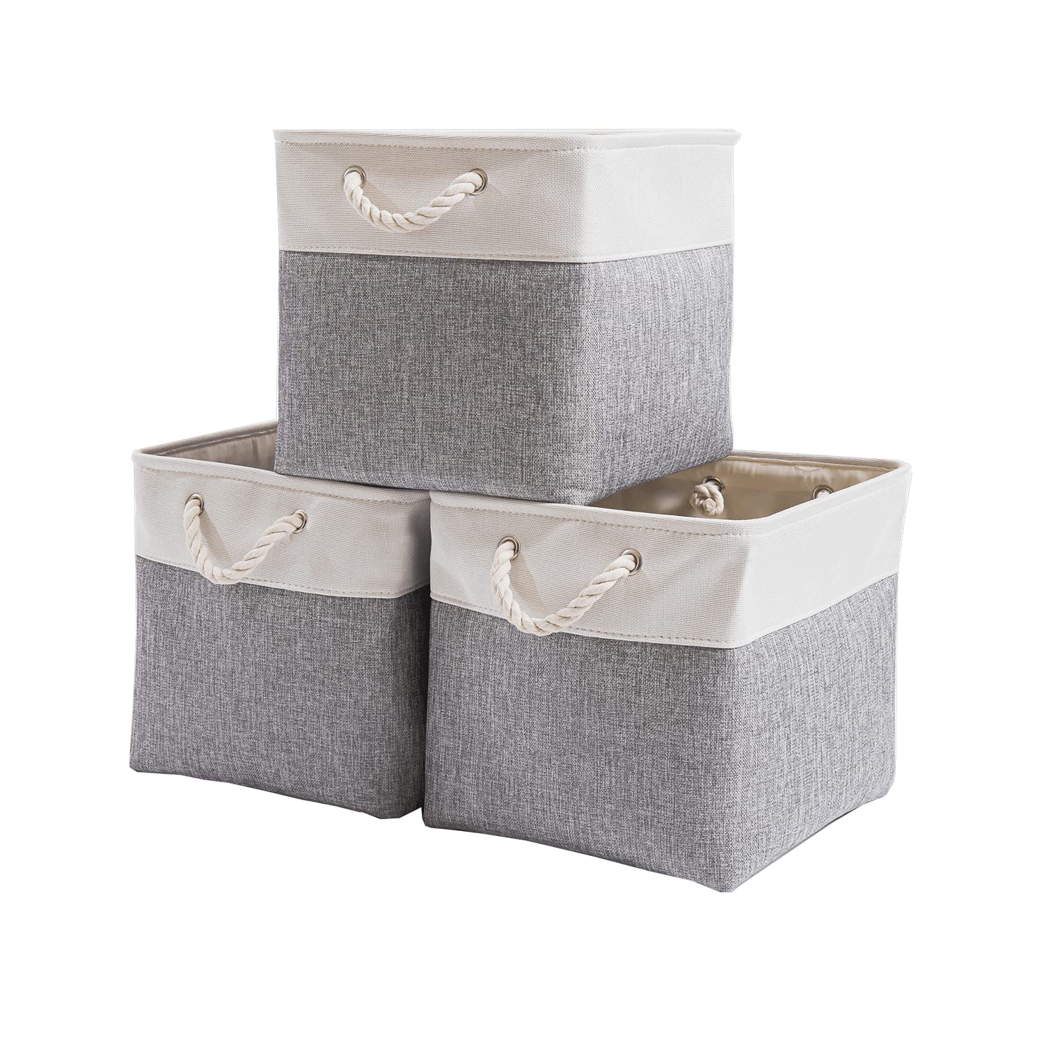 Mangata Canvas Storage Boxes, 33 x 38 x 33cm Large Foldable Storage Baskets for Organizing Clothes Nursery Home (Grey/White, Set of 3) — image 1