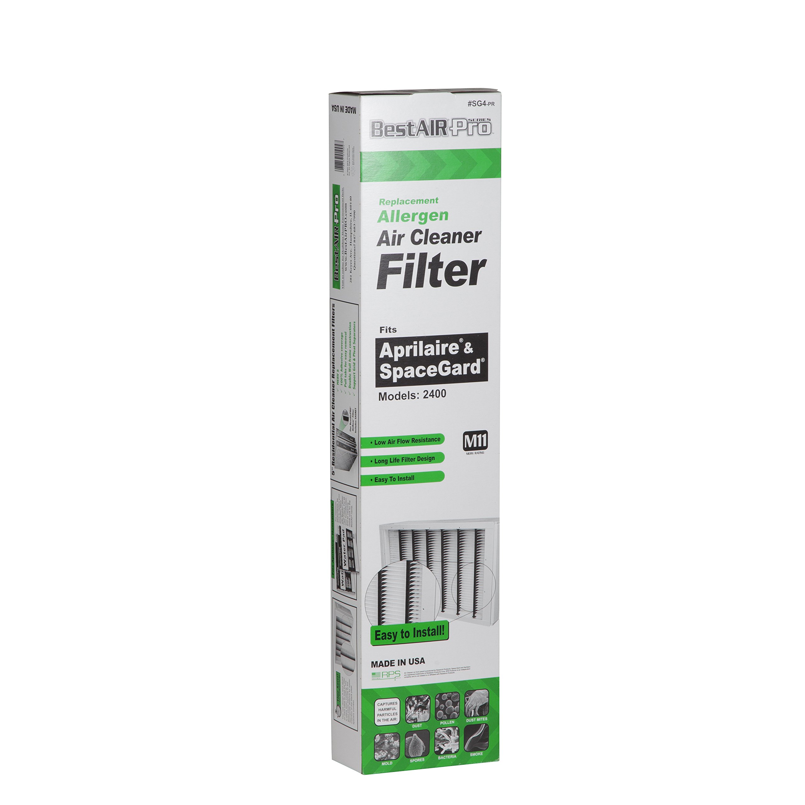 BestAir Pro SG4PR-2 MERV 11 Expandable Residential Air Cleaner That Fits Aprilaire/Space-Gard, 16" x 27" x 6" (Pack of 2)