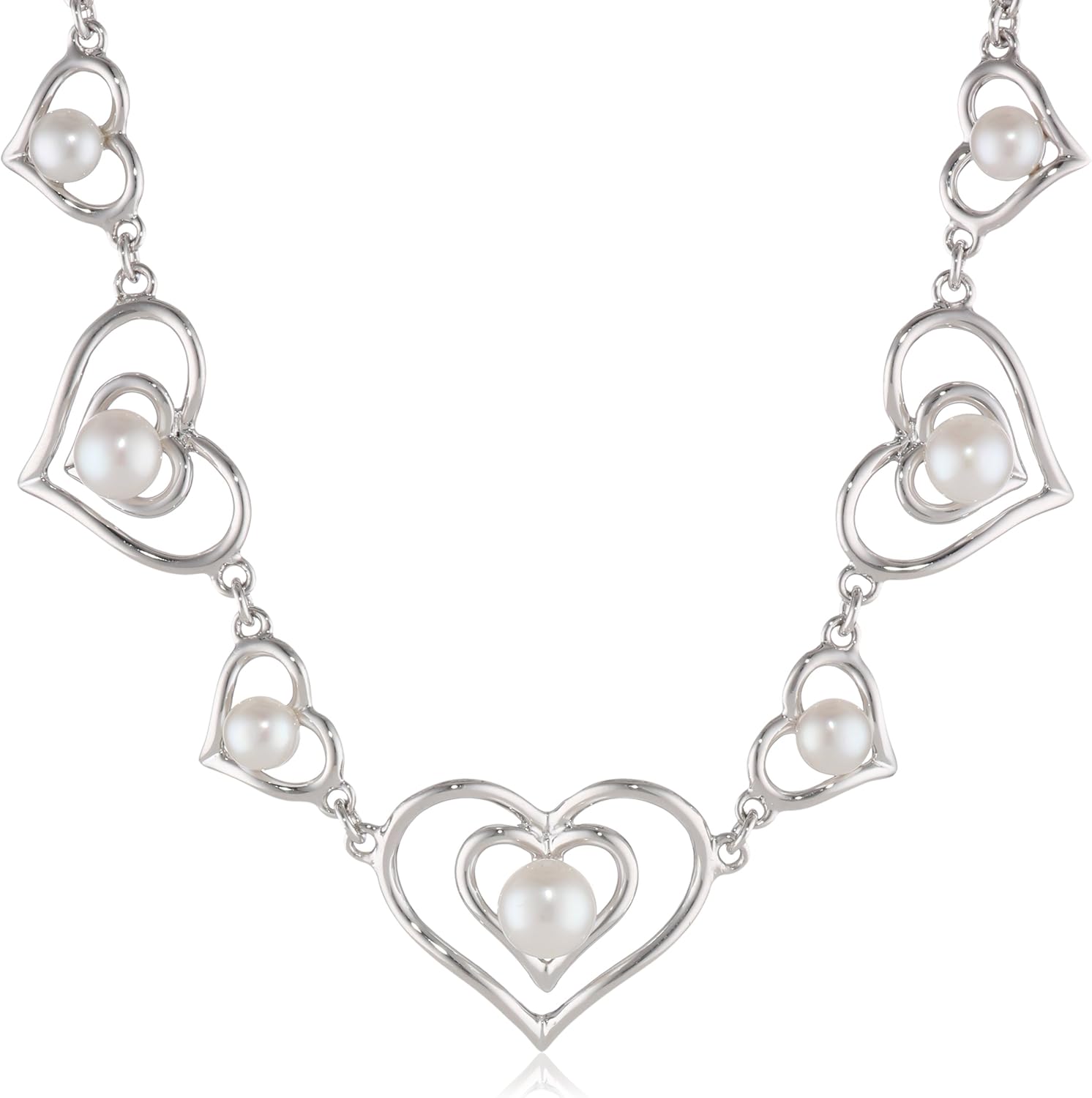 Sterling Silver Rhodium Plated Graduated Heart with