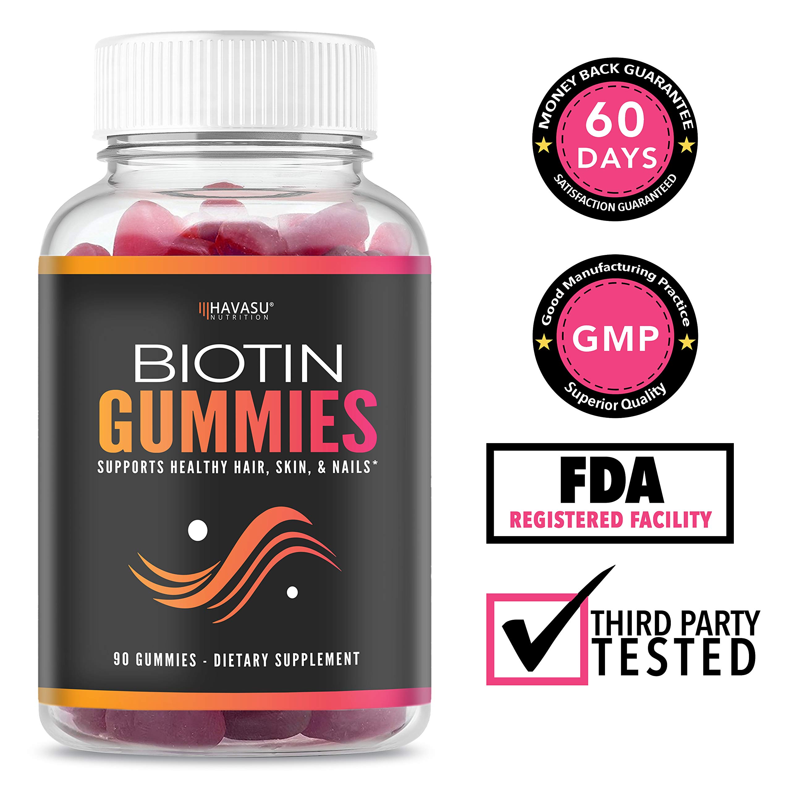 Havasu Nutrition High Potency Biotin Gummies - Natural Hair, Skin, Nail & Metabolism - 5000 mcg, Premium, Non-GMO, Pectin-Based, 90 Gummies