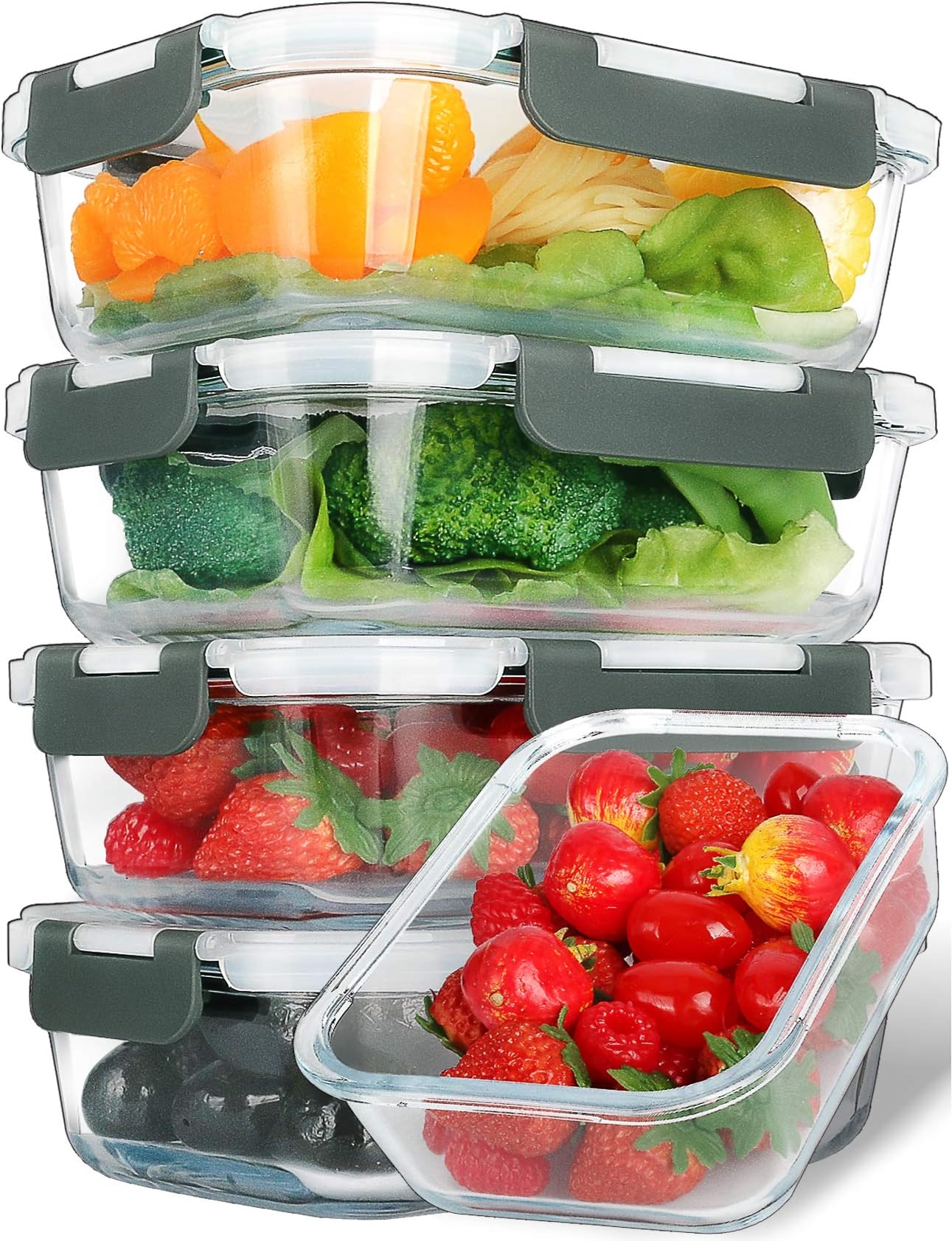 [5 Packs,30 Oz]Glass Meal Prep Containers with Upgraded Lids,Glass Food Storage Containers,Glass Food Containers Oven,Microwave,Freezer,Dishwasher Safe