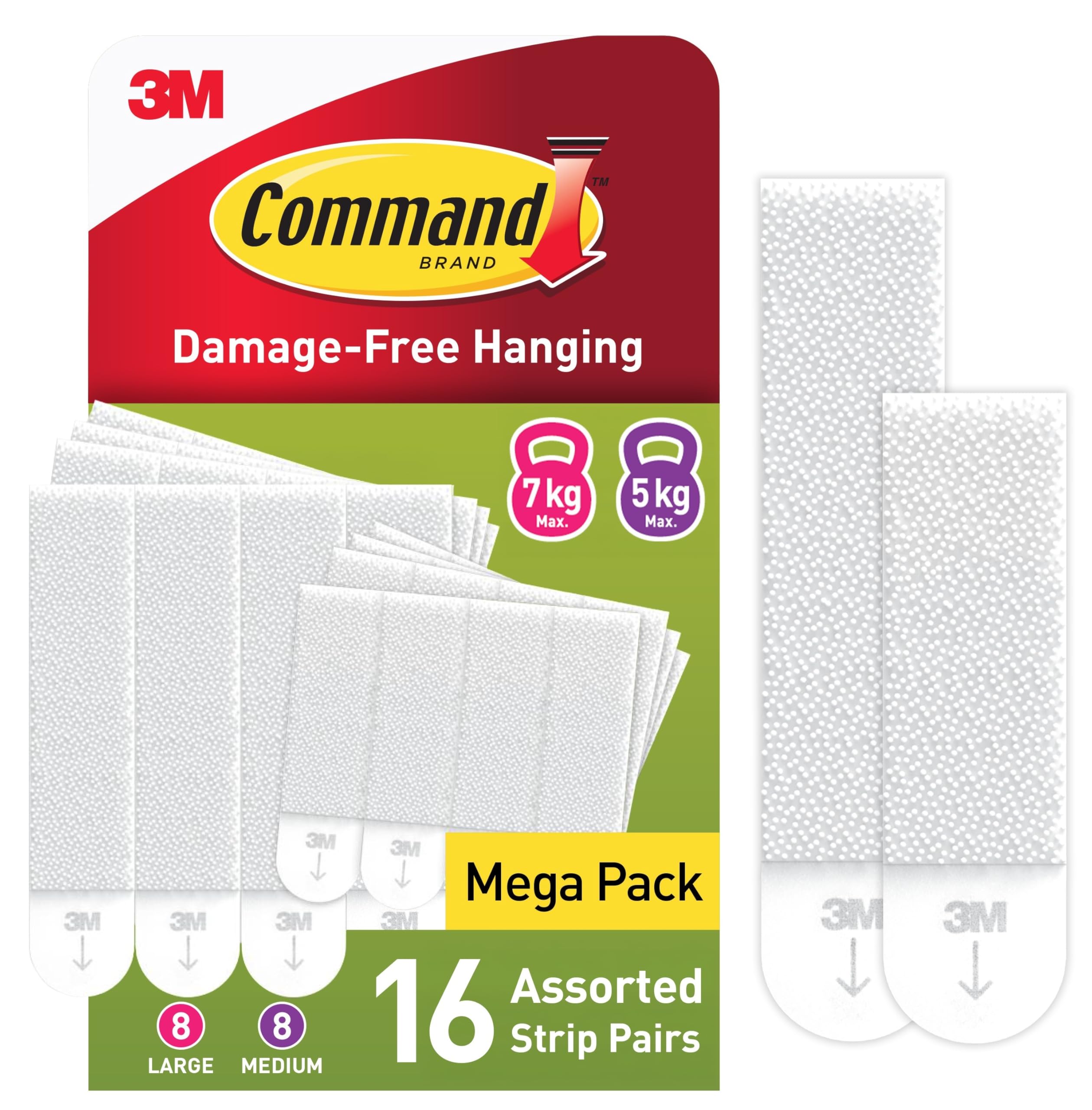 Command Picture Hanging Strips, Value Pack - 8 Pairs of Medium (16 Strips), 8 Pairs of Large (16 Strips) - For Pictures, Frames, Mirrors, Wall décor - Damage Free Hanging