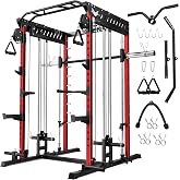 JELENS M21 Smith Machine, Multi-Function Power Cage with Dual Pulley Cable Crossover System, 2000LBS All-in-One Squat Rack with Smith Bar and Attachments