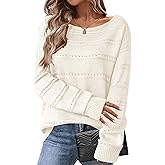 Zeagoo Womens Sweaters Cute Long Sleeve Off The Shoulder Pullover Tops Hollow Out Crochet Dressy Casual Outfits