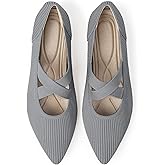 TINGRISE Women's Flats Shoes Pointed Toe Knit Washable Comfortable Dressy Mary Jane Ballet Flat with Strap