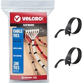 VELCRO Brand ONE-WRAP Cable Ties, 8in x 1/2in, Black, 100 Pack | Thin Pre Cut Cable Management Straps For Organizing Cords An
