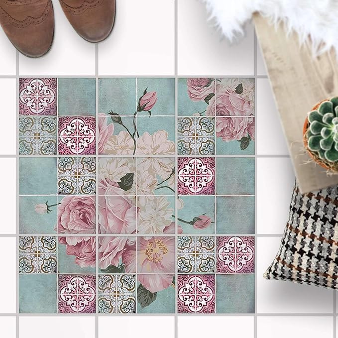 Mosaikfliesen für - [ Boden Fliesen ] - Aufkleber Folie Sticker für Boden-Fliesen - Küche oder Bad I Fliesenaufkleber als Alt