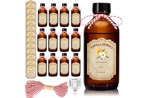 12 Pack 2 Ounce Amber Glass Bottle with Lids Vanilla Extract Homemade Brown Bottle 2 oz and 12Pcs Vanilla Extract Stickers fo