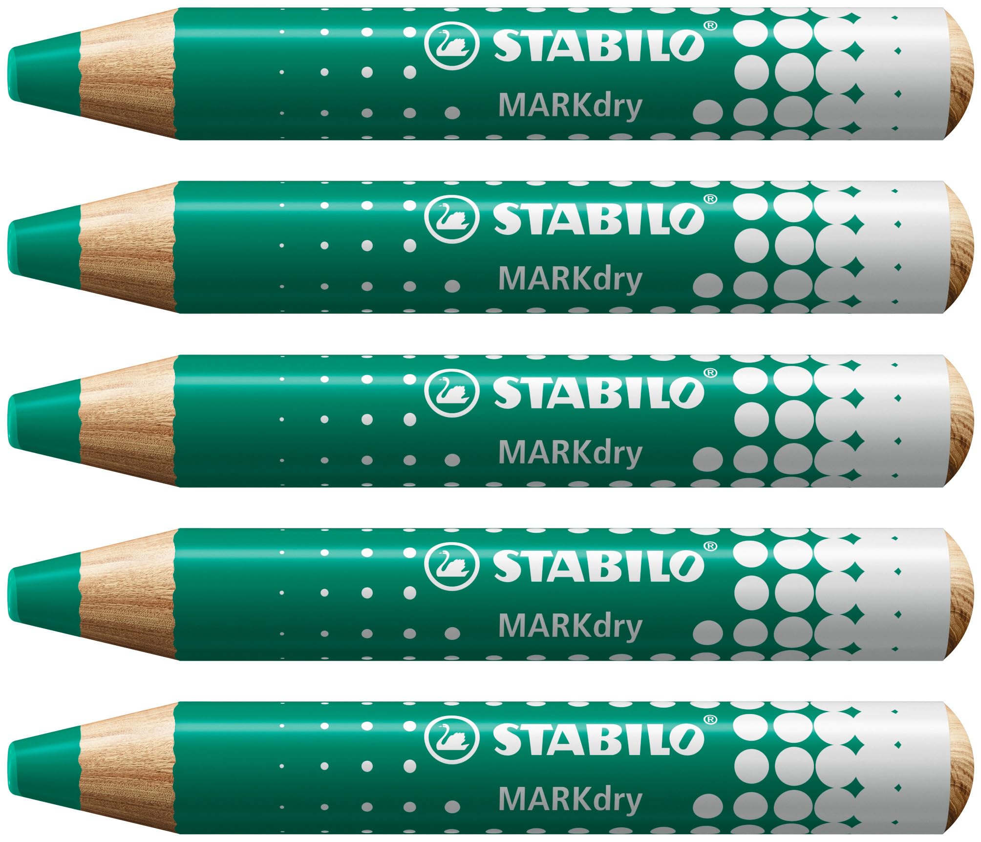 STABILO MARKdry - Whiteboard and Flipchart Marker Pencil - Pack of 5 - Green