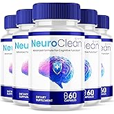 (5 Pack) Neuroclean Capsules, Official Neuro Clean Brain Support Pills with All Natural Ingredients, NeuroClean Advanced Supplement for Cognitive Function with Extra Strength Vitamins (300 Capsules)