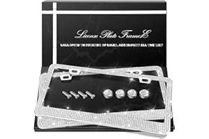 QUANQIUFEI 2 Pack Bling License Plate Frames, Sparkly Rhinestone Diamond Car License Plate Cover for Women, Stainless Steel Car Accessories with Glitter Crystal Caps (White)