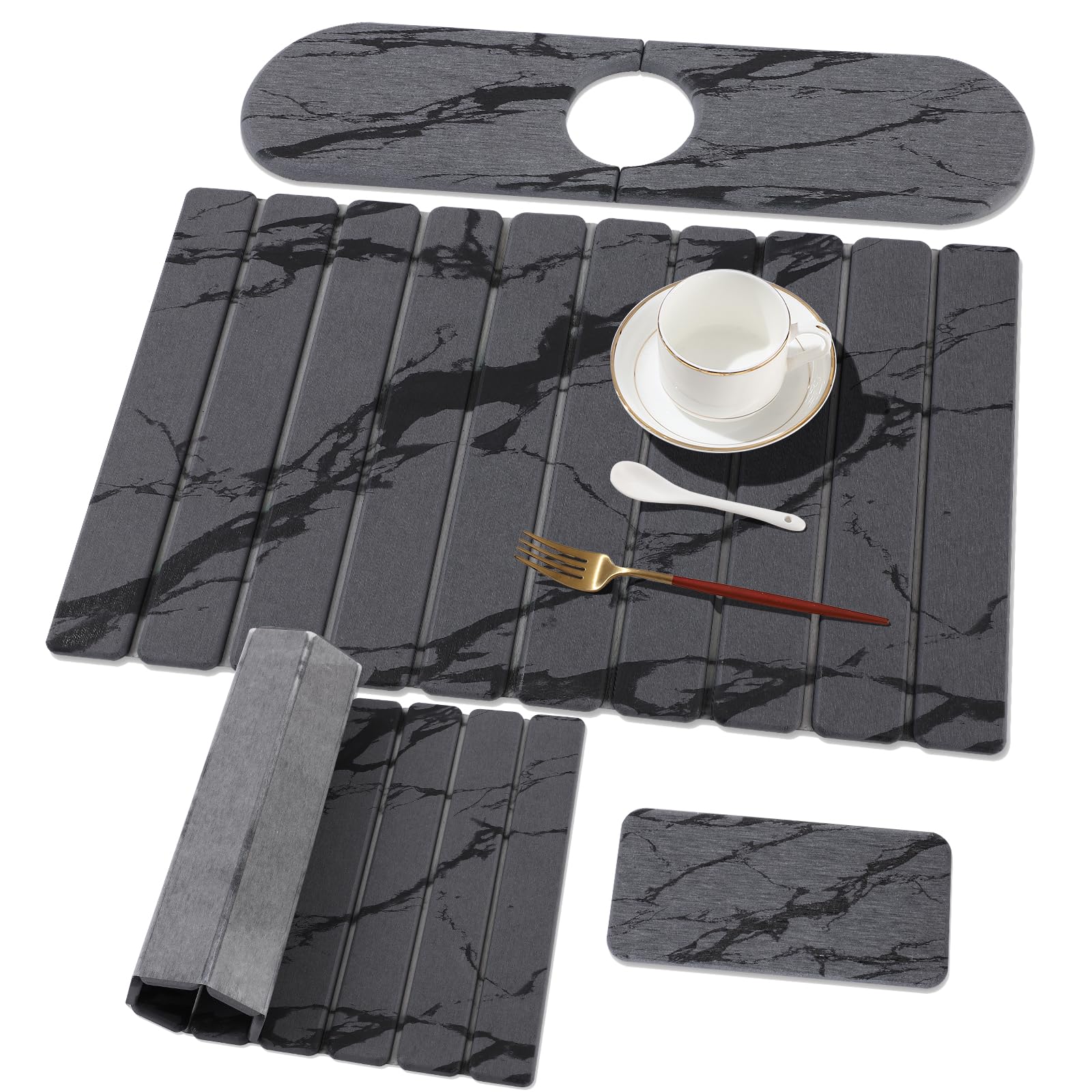 Photo 1 of 3 PCS Large Stone Dish Drying Mat for Kitchen Counter, Quick Dry Stone Dishes Mats, Sink Faucet Mat, Marble Water Absorbing Diatomaceous Earth Drying Pad for Countertop Tableware, Bottles, Cups