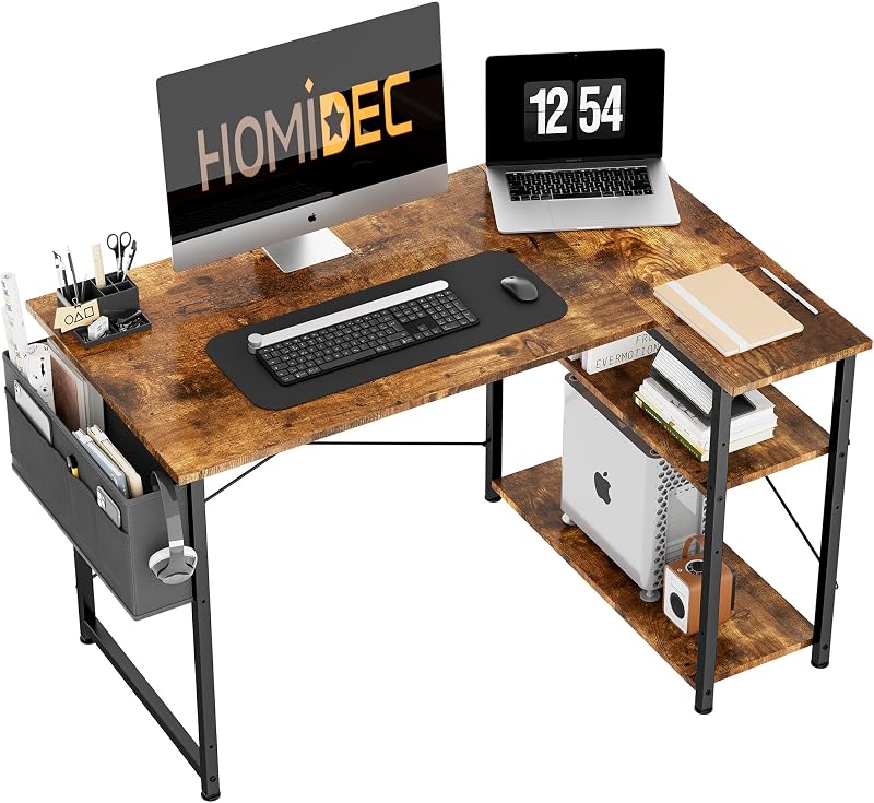 HOMIDEC L Shaped Desk 100cm Corner Computer Desk Reversible Shelf