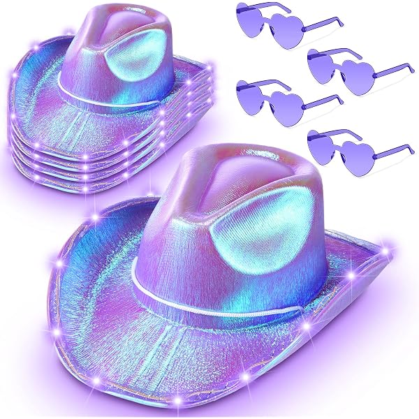 9945 Led Iridescent Space Cowboy Hat Light Up Purple Metallic Iridescent Space Cowboy Hats - Pack  main image 3