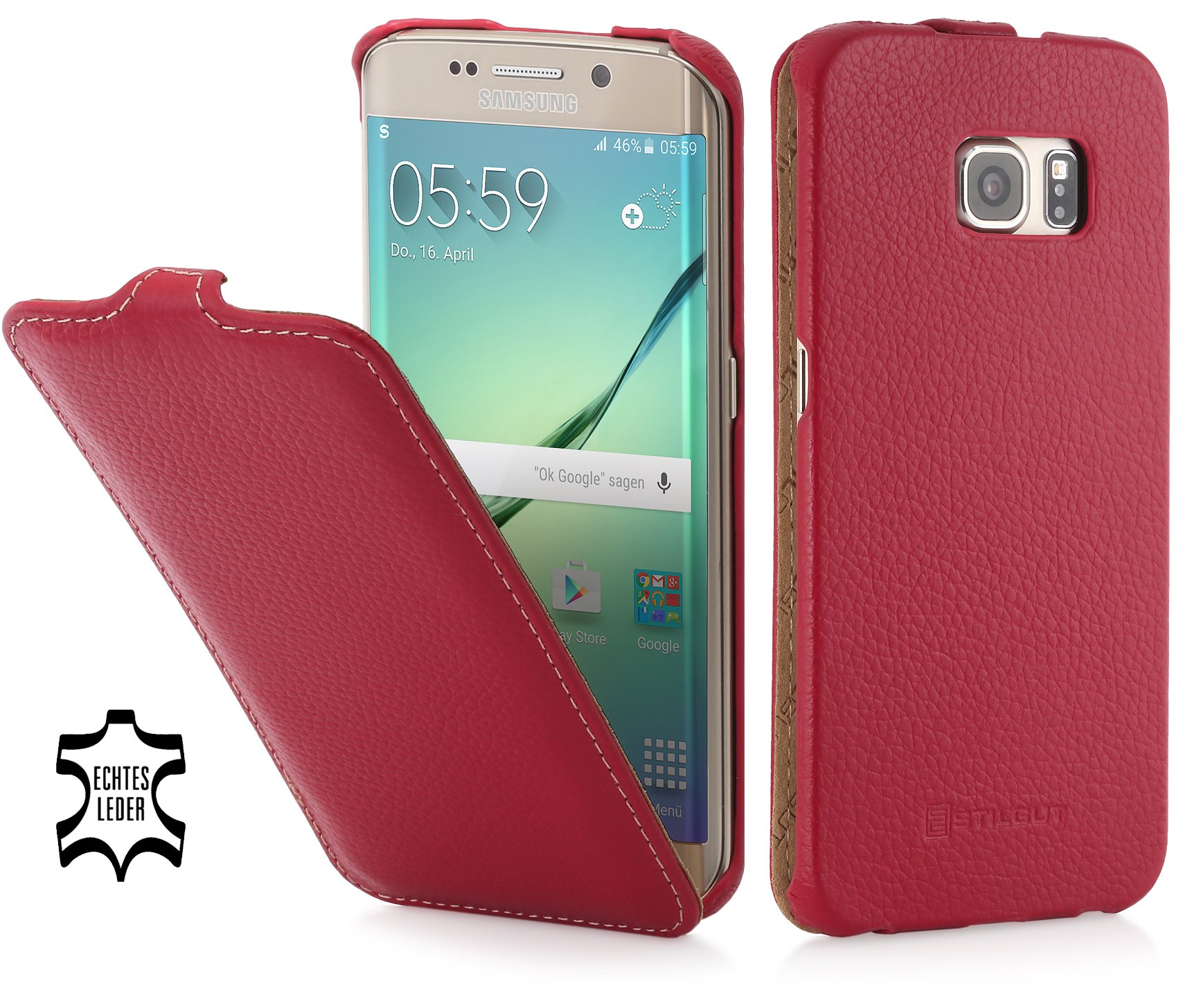StilGut UltraSlim Case, Vertical Flip Cover Compatible with Samsung S6 edge, Red — image 1