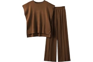 TIQOJE Womens Two Piece Outfits Knit Pullover Sweater Vest High Waisted Pants Lounge Set Sweatsuits