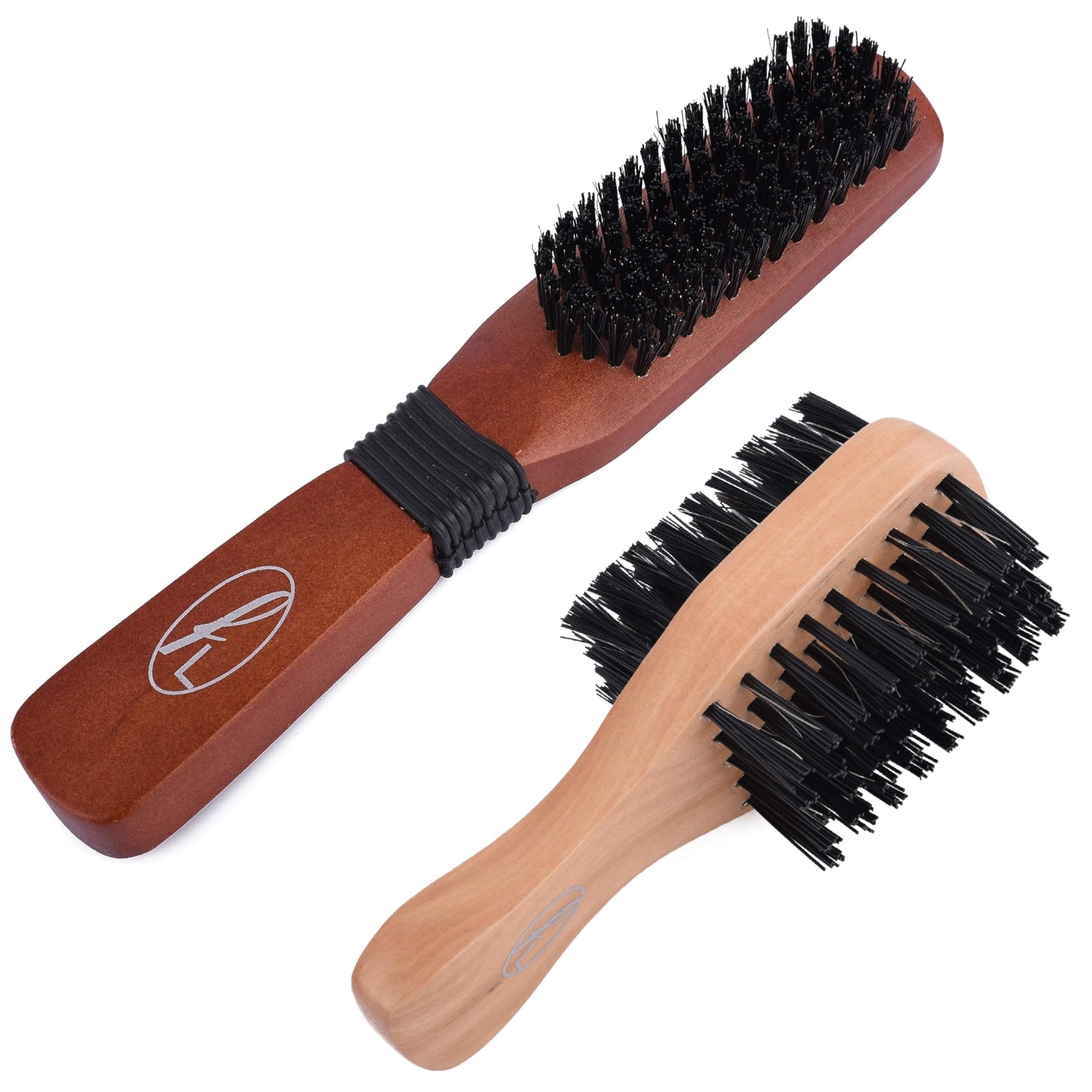 Fine Lines Long Paddle and Mini Boar & Nylon Bristle Hair Brush Set - Soft Bristle Brush for Afro, Wet or Curly Hair - Women and Men
