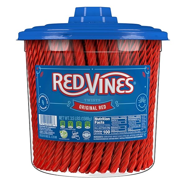 RED VINES LICORICE, ORIGINAL RED FLAVOR SOFT & CHEWY CANDY TWISTS, 3.5 LBS, 56 OUNCE