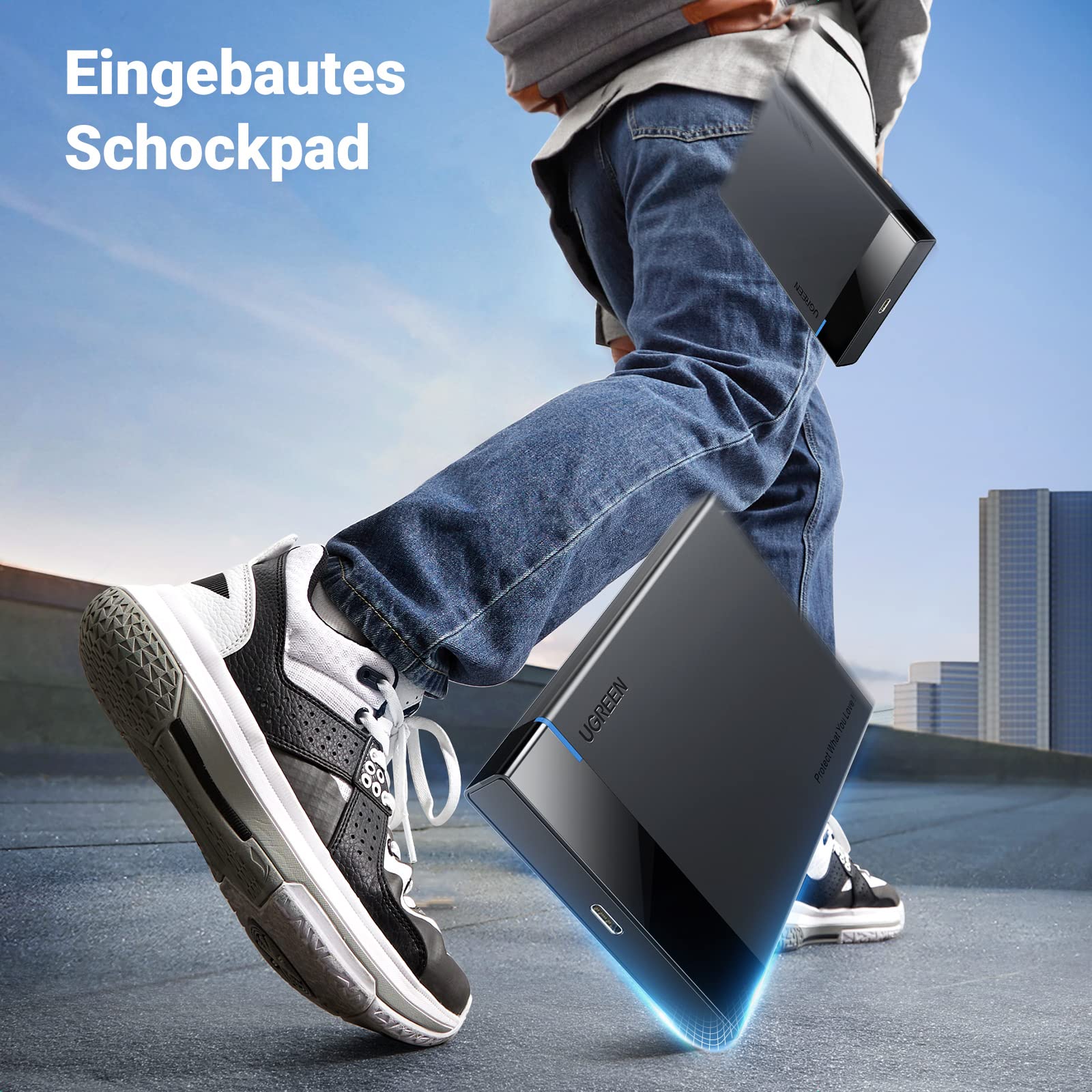 UGREEN Festplattengehäuse 2,5 Zoll Externes Gehäuse für 2.5 Zoll SSD und HDD, UASP unterstützt, werkzeugfreie Montage, USB C 3.2 Gen 2 auf SATA III bis zu 6 Gbps SATA Gehäuse mit USB C 3.1 Kabel 4
