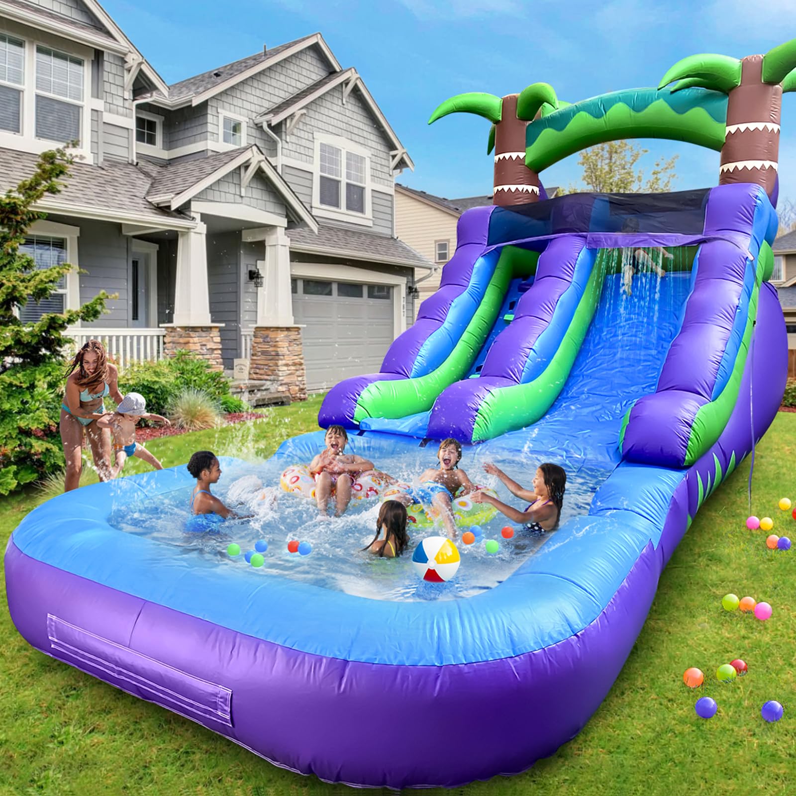 Photo 1 of iLink-outer Inflatable Commercial Grade Water Slide with Water Tube and Blower for Kids and Adults All Age 21 x 12 x 9 FT Wet and Dry Huge PVC Pool for Summer Party
