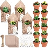 MTLEE 12 Set Succulent Cactus Tealight Candles with Mini Terracotta Pots, Natural Burlap Bags, Thank You Tag and Ropes, Baby Shower Favors for Guests, Handmade Gift for Birthday Wedding Party