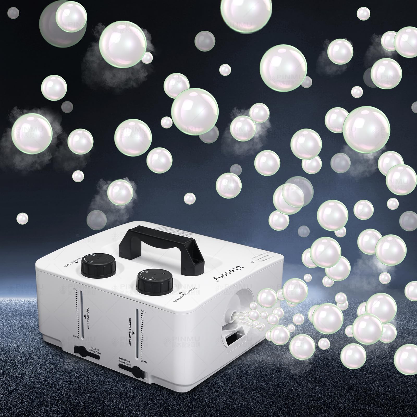 Photo 1 of blessny Fog Bubble Machine, 2 in 1 Professional Smoke Bubble Maker for Stage Party Halloween Christmas Wedding Birthday, 8000+Fog Filled Bubble Per Minute, 250W (White)