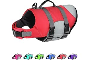 Dogcheer Dog Life Jacket, Reflective Dog Life Vest for Swimming Boating, Adjustable Puppy Swim Vest Ripstop Pet PFD Floating Vest Preserver Small Medium Large Dogs - Red Gray XL