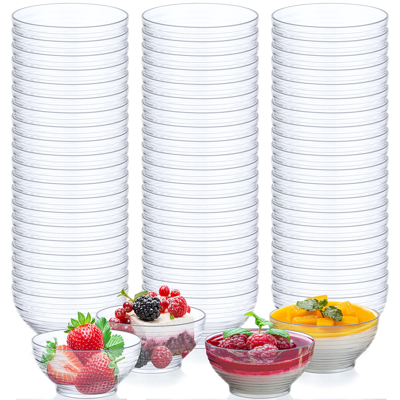 Photo 1 of 150 Pcs 3 oz Mini Dessert Bowls Small Appetizer Dessert Cups Reusable Mini Clear Plastic Bowls Small Party Serving Cups for Mousse, Puddings, Appetizers, Condiments, Snacks,ketchup, Soy, BBQ, Party