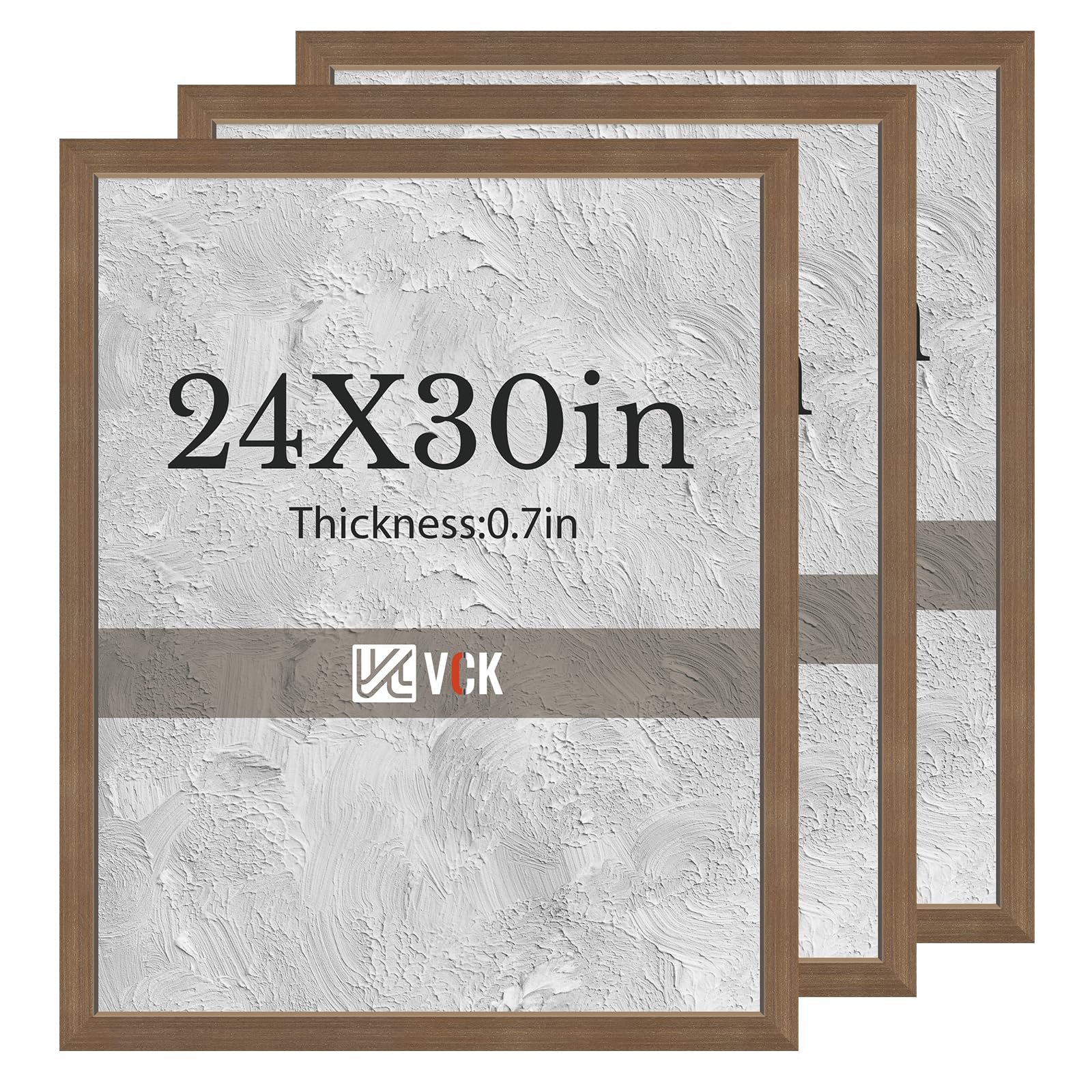 VCK 24x30 Brown Poster Frames 3 Pack, High-End Wood Wide Border Picture Frame,Multi-Directional Display Family Photos, Office Prints, Studio/Gallery/Home Artwork