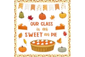 CPicdn 113Pcs Fall Thanksgiving Pie Bulletin Board Classroom Decoration Set Autumn Pumpkin Pie Leaves Cutouts Name Tags Banner Thanksgiving Party Elementary Classroom Chalkboard Supplies Wall Decor
