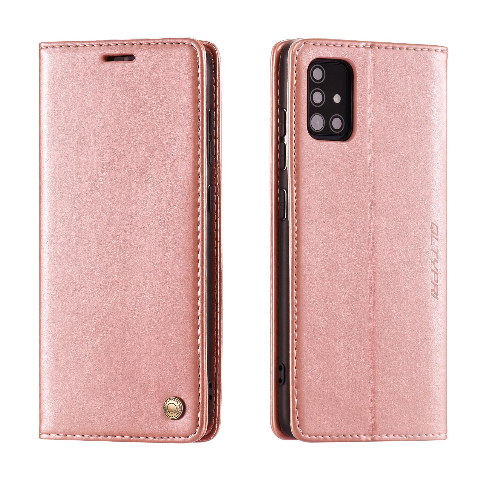 QLTYPRI Case for Samsung Galaxy A71, Vintage PU Leather Wallet Case Card Slot Kickstand Magnetic Closure Shockproof Flip Folio Case Cover for Samsung Galaxy A71 - Rose Gold