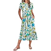 Zeagoo Women Summer Midi A Line Dress Short Sleeve Casual Flowy Tiered Beach Long Sundress with Pockets 2026 Vacation Travel