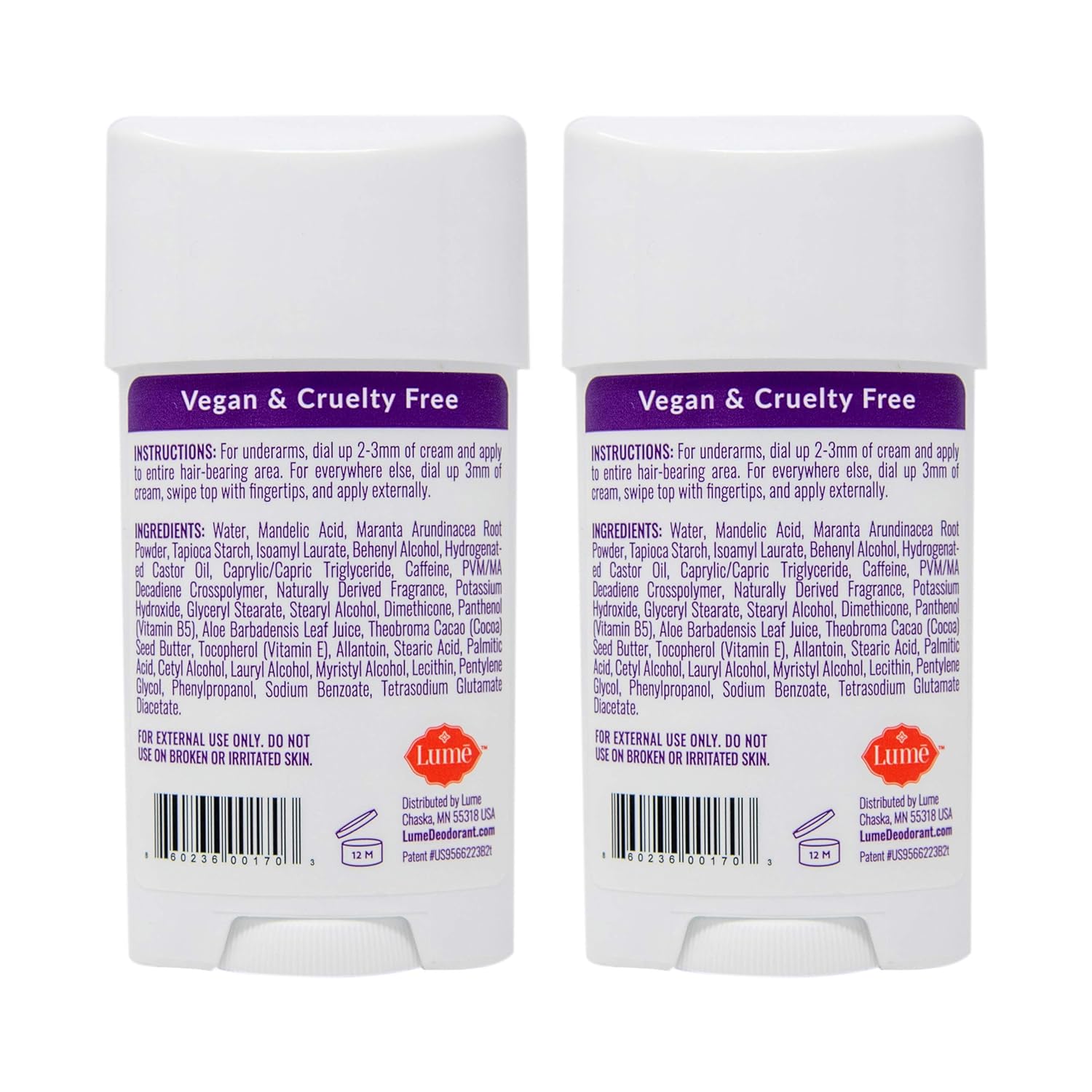 Lume Natural Deodorant - Underarms and Private Parts - Aluminum Free, Baking Soda Free, Hypoallergenic, and Safe For Sensitive Skin - 2.2 Ounce Stick Two-Pack (Lavender Sage) : Beauty