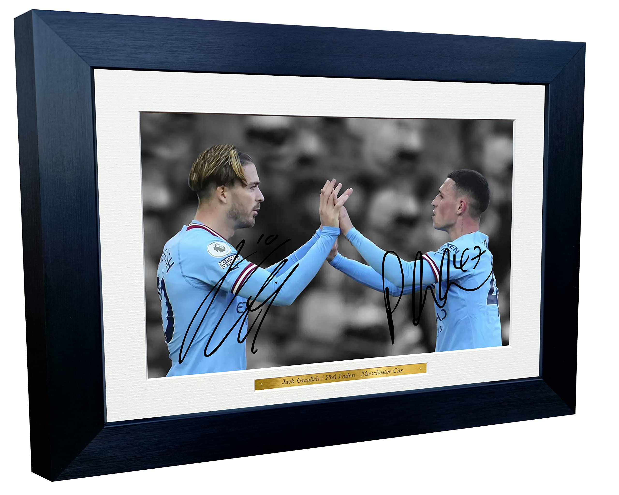 12x8 A4 Jack Grealish Phil Foden Manchester City Autographed Signed Photo Photograph Picture Frame Football Soccer Poster Gift