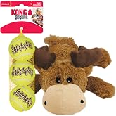 KONG Cozie Marvin Moose and SqueakAir Balls, 3 Pack, for Medium Dogs | Soft Plush Moose for Indoor Cuddle Play Paired with Durable SqueakAir Balls for Lively Fetch &amp; Outdoor Fun
