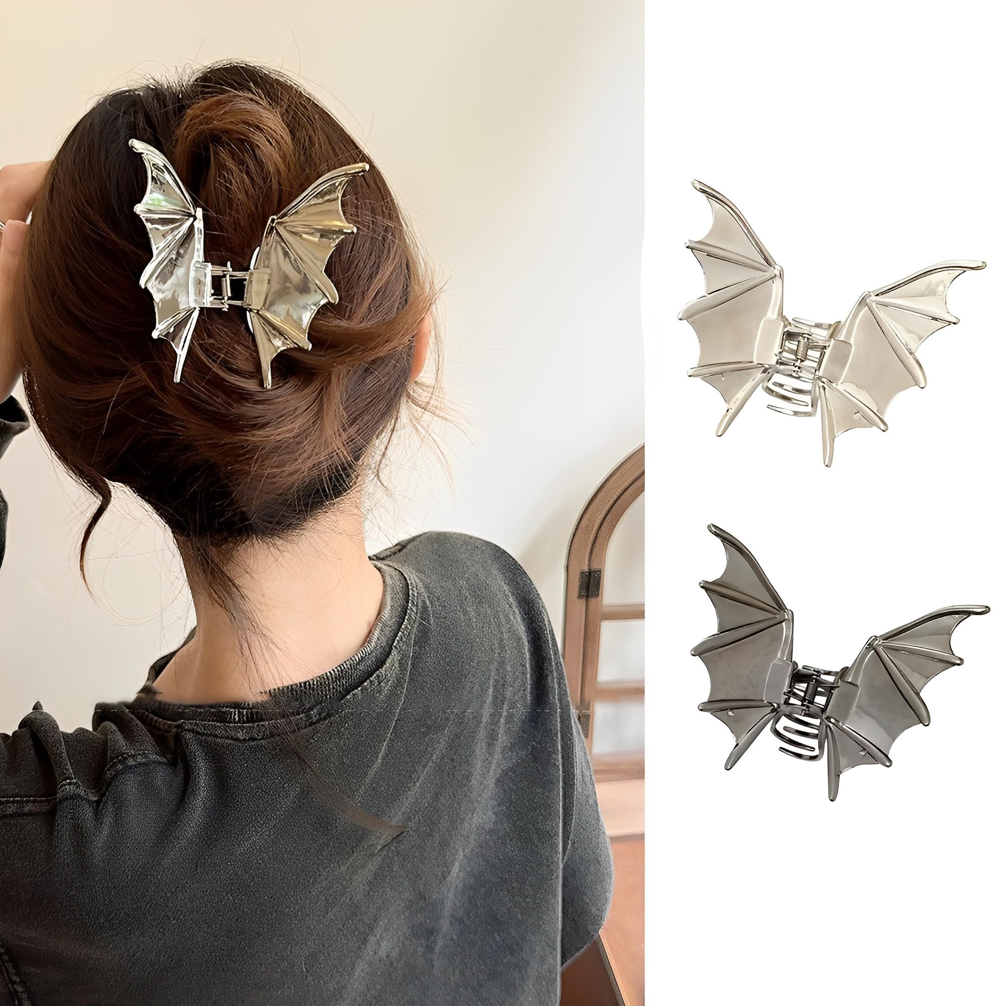 Finyoffiy 2Pcs Bat Hair Clip - Halloween Hair Accessory Non-Slip Design for Women Girls Punk Style Hair Barrettes Cosplay Party (Bat)