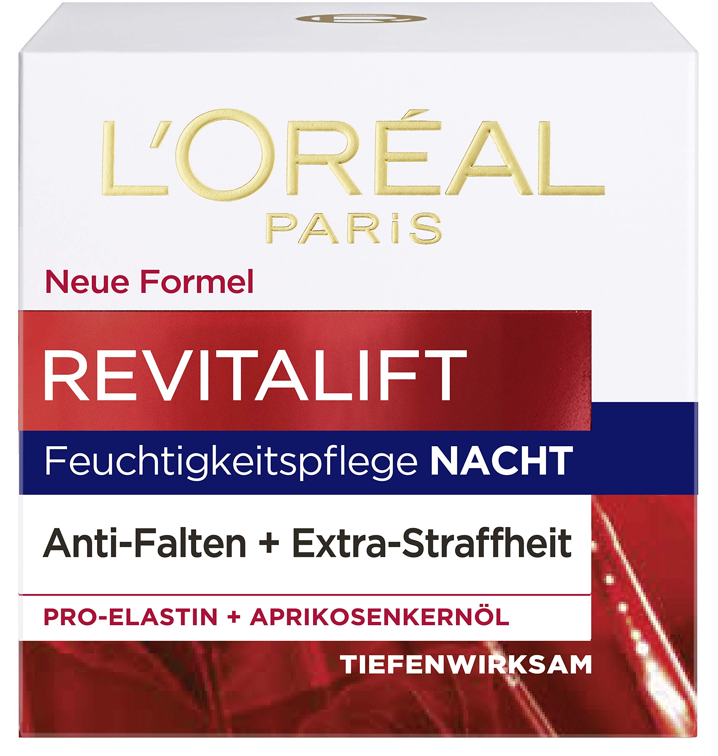 L'Oréal Paris Night Moisturiser for Women: Provides a Firmer Skin Complexion & Reduces Wrinkles & Strengthens the Skin Protection Barrier Overnight with Pro-Elastin & Apricot Kernel Oil, Revitalift, 1