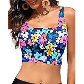 Women Sports Bra Swimsuit Top - Crop Bikini Top Only Modest Bathing Suit 2025 Square Neck Swimwear