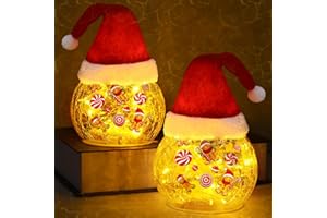 Yinhua Lighted Christmas Decorations Indoor, 2 PCS 4" Gingerbread Man Crackle Glass Balls, Light Up Christmas Globe Light with Timer, Xmas Centerpieces for Tables Mantel Living Room Gift