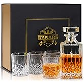 KANARS Whiskey Decanter And Glasses Set in Unique Gift Box - Original Crystal Liquor Decanter Set For Bourbon, Scotch, Vodka, Rum or Whisky, 5-Piece, Gifts for Men Dad