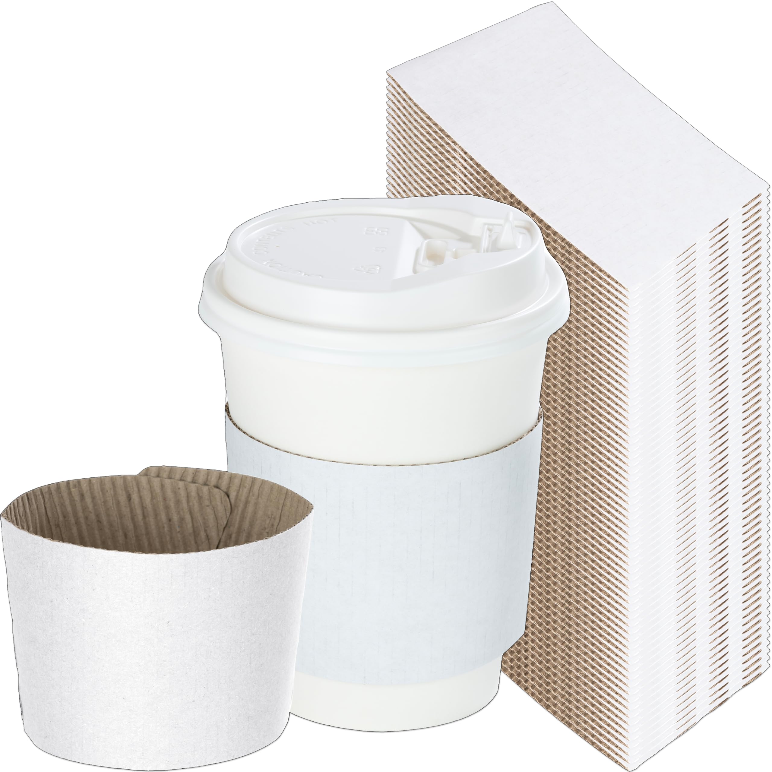 Photo 1 of 400 Pack White Coffee Sleeves For 10 to 20 oz. Cups (Cups Not Included), Disposable Corrugated Cardboard Paper Jacket, Hot Cold Drinks Holder, Chocolate Milk Tea Beverage Insulator, Hand Protection