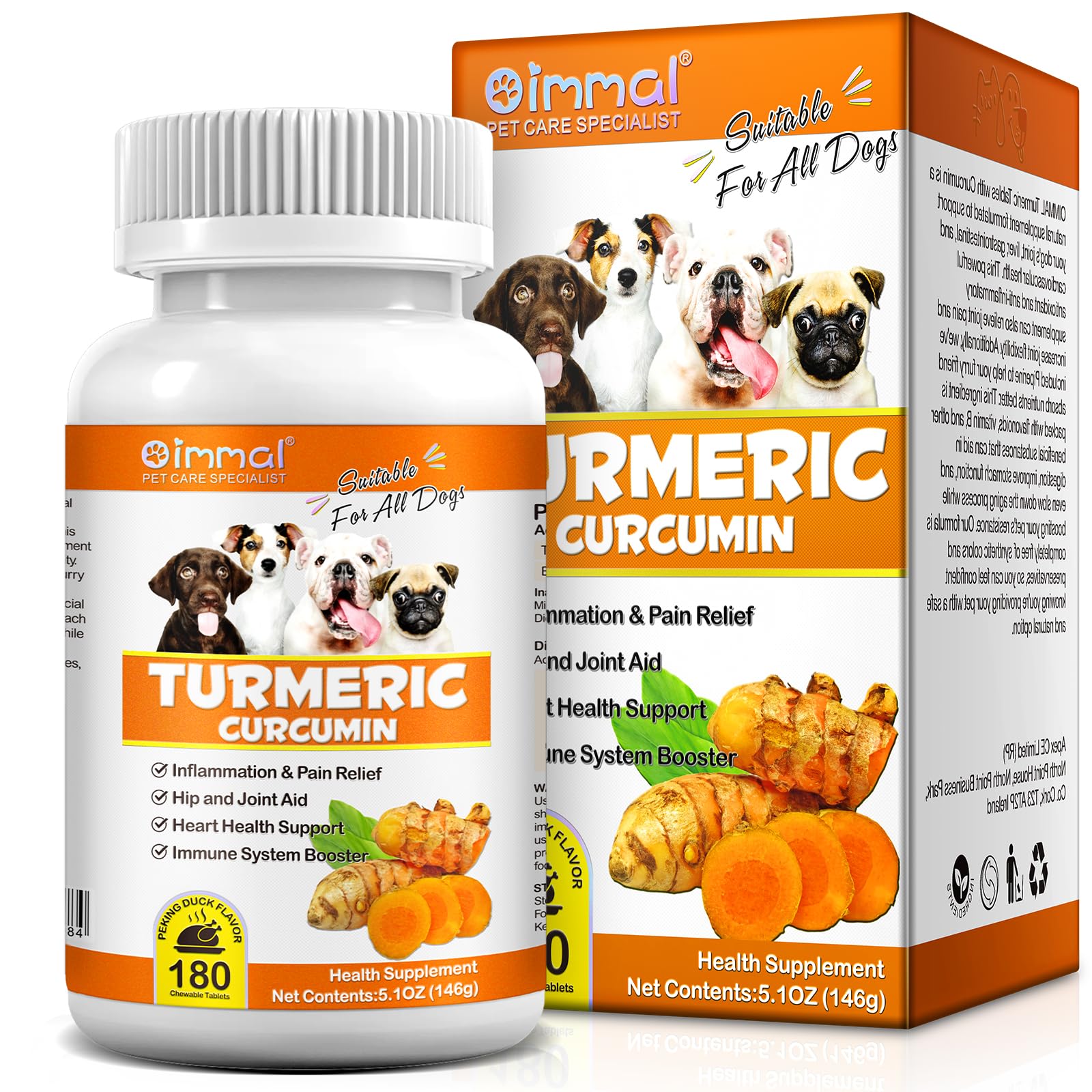 Turmeric For Dogs,180p Turmeric Chewable Tablets,Curcumin Antioxidant Hip And Joint Aid Supplement With Turmeric Root,Inflammation & Pain Relief,Heart Health Support And Immune System Booster