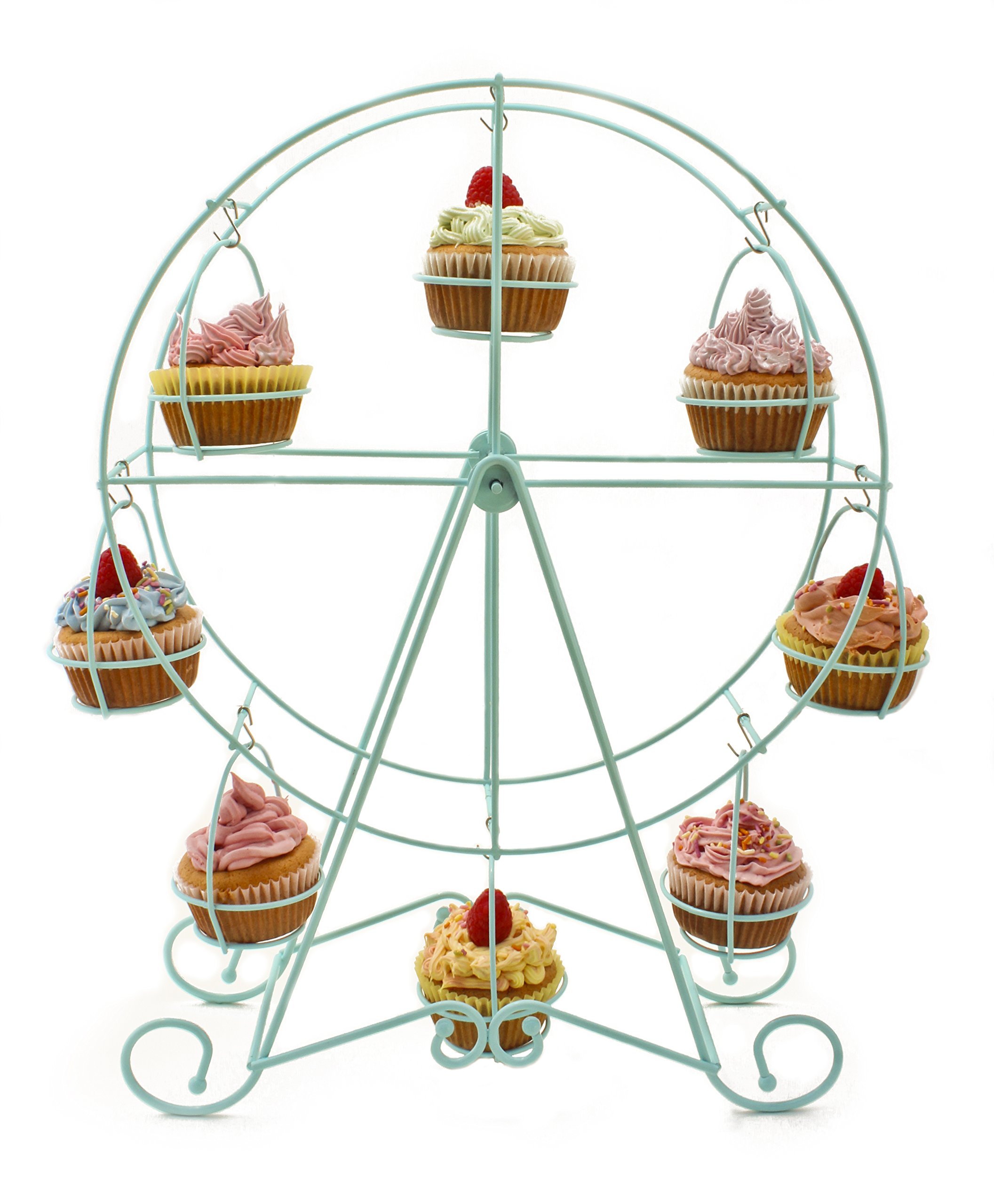 Photo 1 of Zoie + Chloe Ferris Wheel Cupcake Stand - Decorative Cupcake Holder for Parties - Spinning Display for Serving Pastry, Treats & Desserts - Easy-to-Clean, Fits 8 Small Cupcakes - 14x4x17, Sky Blue