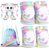 SULIFEEL Rainbow Unicorn Knee Pads for Kids Knee Elbow Pads Wrist Guards with Drawstring Bag Adjustable Protective Gear Set for Girls Roller Skating Bike Cycling Skateboard Scooter Dazzling Small